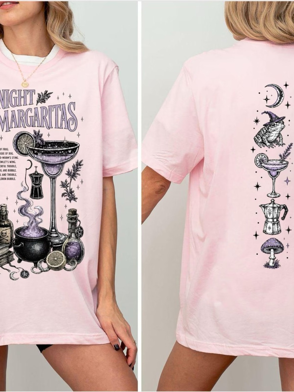 Midnight Margaritas Witchy Mystical Graphic Tee - Unisex LightPink